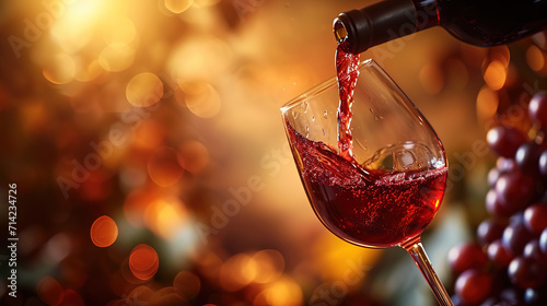 Red wine is poured into a glass photo