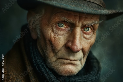 German old man in national clothes portrait close up from history of Germany realistic detailed photography texture. German old man. Horizontal format