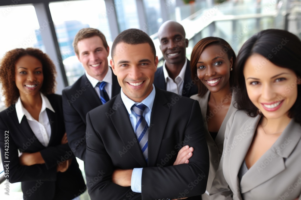 Diverse team posing in front of office building company advertising ad marketing hr employees teamwork job done success women men businessmen managers smiling friends group happy confident coworkers Diverse team posing in front of office building company advertising ad marketing hr employees teamwork job done success women men businessmen managers smiling friends group happy confident coworkers