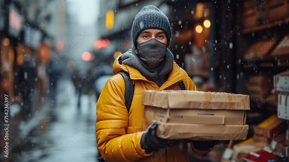 Food delivery drivers are driving to deliver products to customers who order online. Impact of epidemics, generative ai Food delivery drivers are driving to deliver products to customers who order online. Impact of epidemics, generative ai
