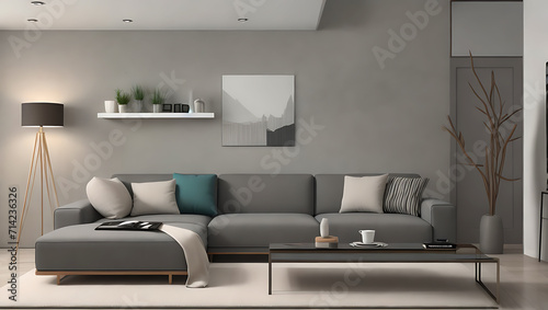 Scandinavian home interior design of modern living room with sofa  pillows coffee table. Generative ai