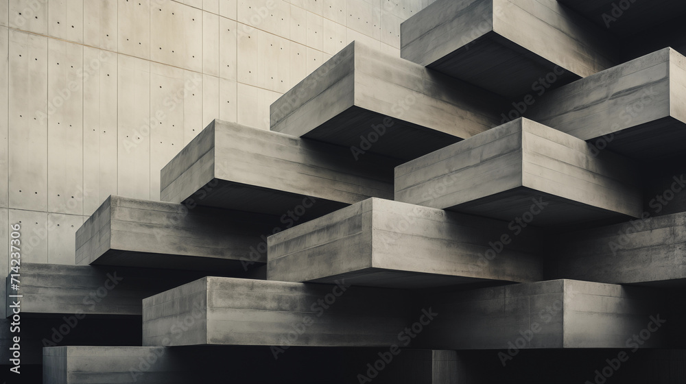Arquitectura brutalista, minimalista, de hormigón visto con formas geométricas monocromáticas
 - obrazy, fototapety, plakaty 