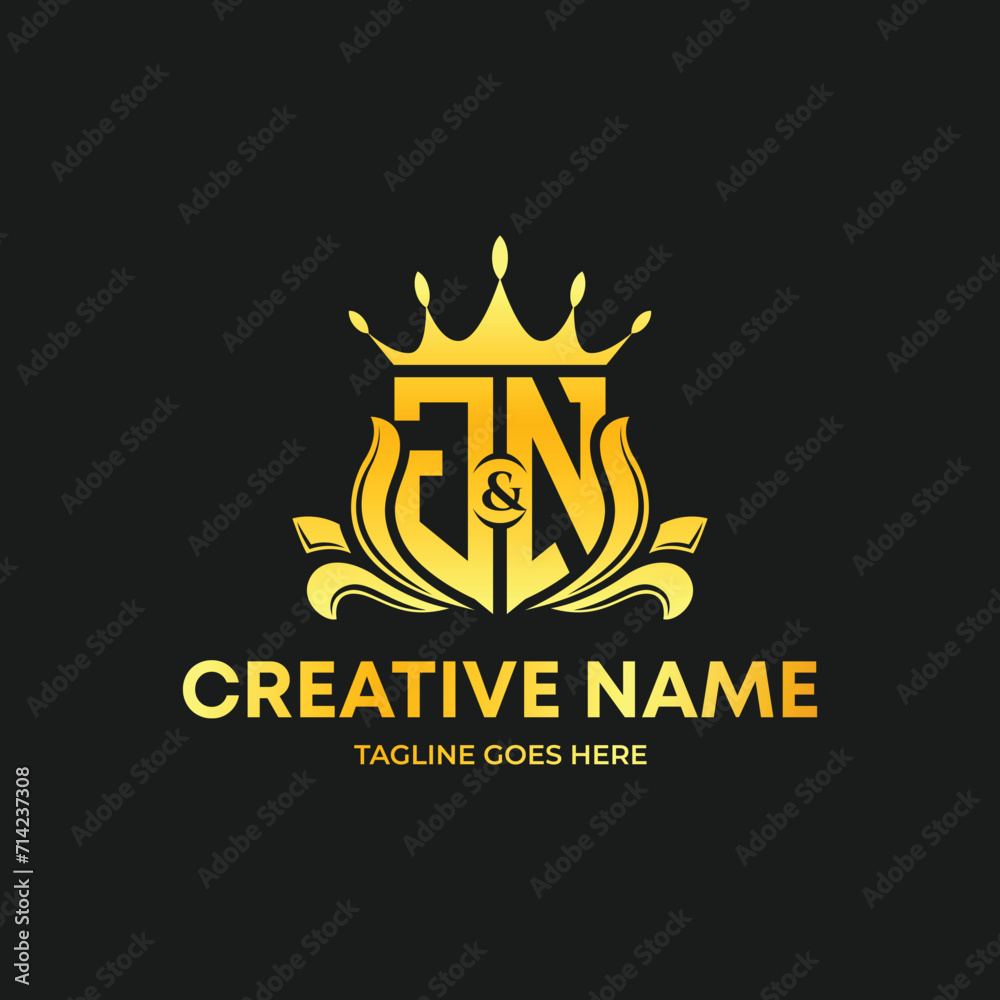 Premium Shield with crown Letter J&N Perfume or fashion brand logo concept Premium Shield with crown Letter J&N Perfume or fashion brand logo concept
