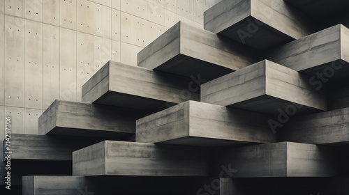 Arquitectura brutalista, minimalista, de hormigón visto con formas geométricas monocromáticas 