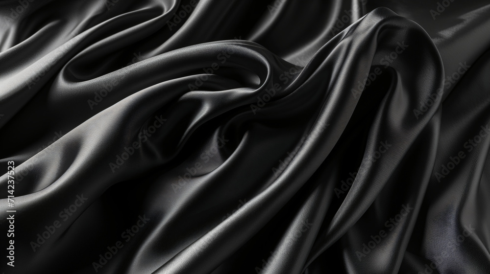Black wavy satin background. Elegant and luxury fabric texture Black wavy satin background. Elegant and luxury fabric texture