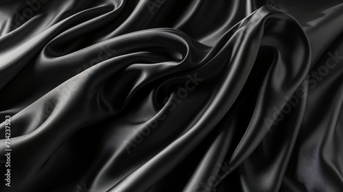 Black wavy satin background. Elegant and luxury fabric texture