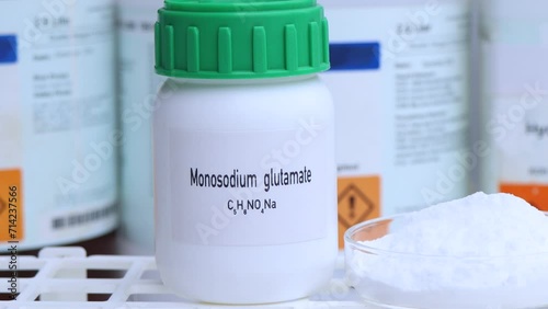 Monosodium glutamate in chemical container , chemical in the laboratory and industry, Raw materials used in production or analysis