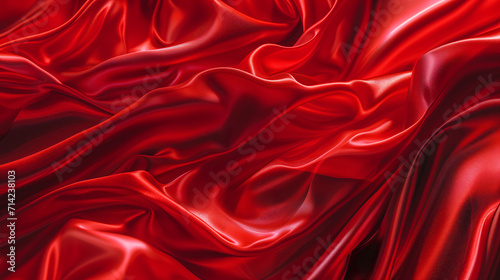 Red wavy satin background. Elegant and luxury fabric texture