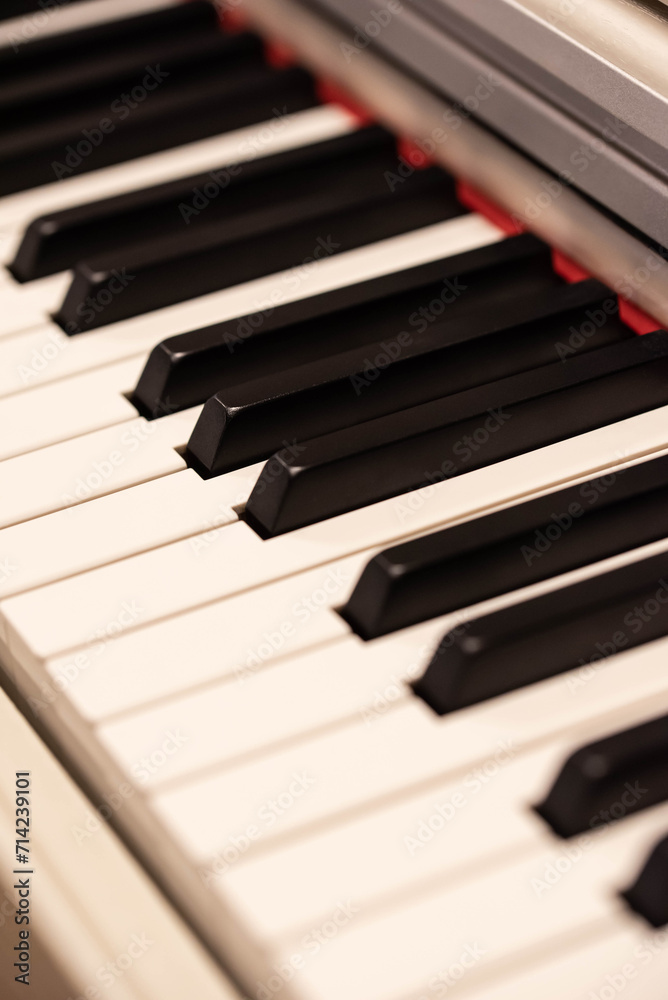 Classic Piano Keys, Traditional Black and White Keyboard Close up with selective focus Classic Piano Keys, Traditional Black and White Keyboard Close up with selective focus
