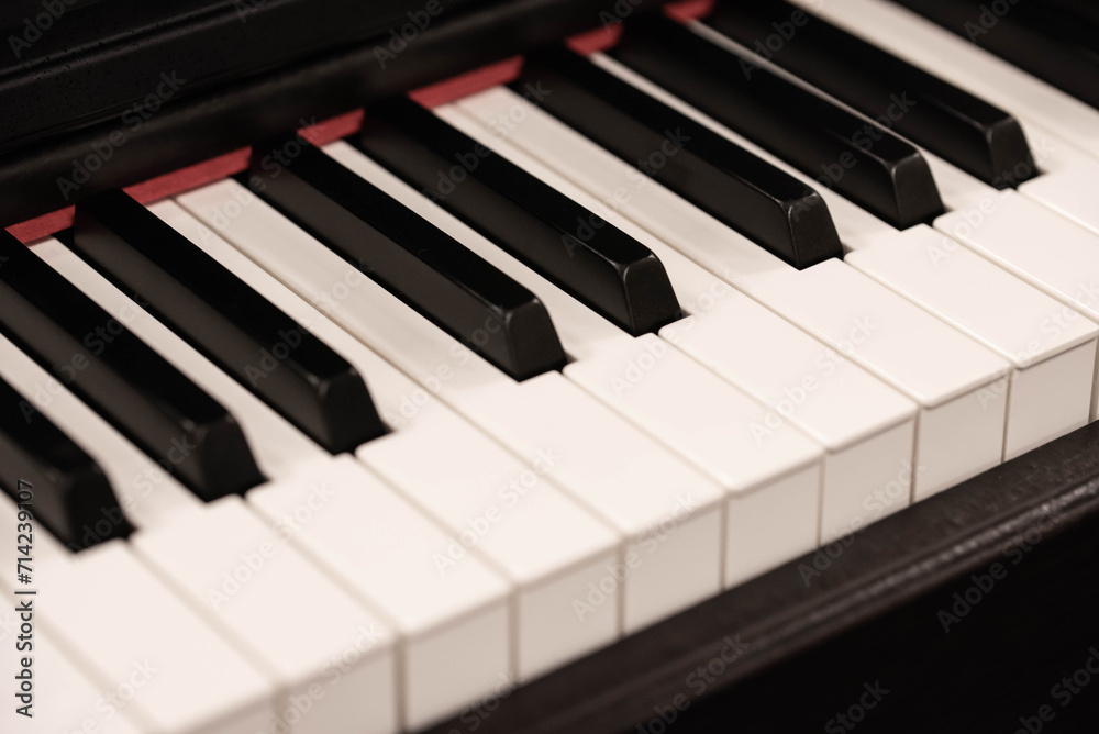 Classic Piano Keys, Traditional Black and White Keyboard Close up with selective focus Classic Piano Keys, Traditional Black and White Keyboard Close up with selective focus