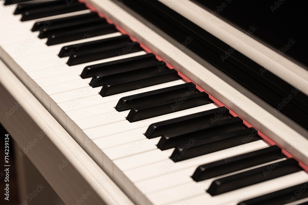 Classic Piano Keys, Traditional Black and White Keyboard Close up with selective focus Classic Piano Keys, Traditional Black and White Keyboard Close up with selective focus