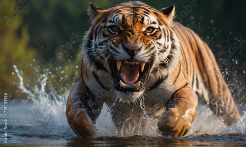 Tiger running in the water