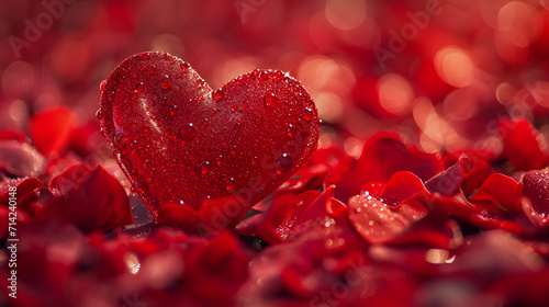 Red Heart Imbued With Water Droplets, Symbolizing Pure Love and Refreshment