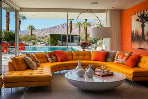 Stylish midcentury modern residence in Palm Springs. Generative AI