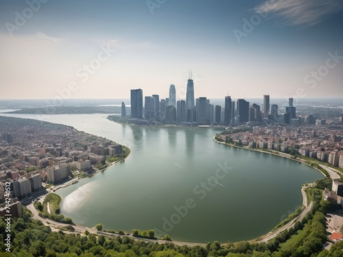 city skyline with river