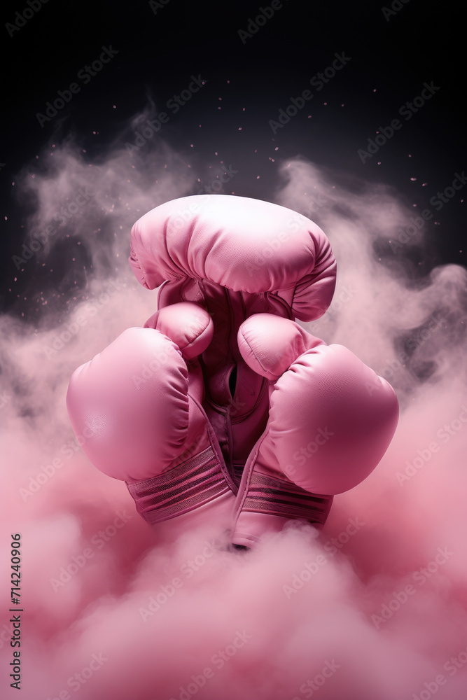 Pink boxing gloves in the fog