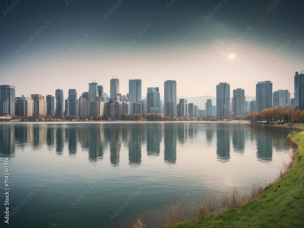 city skyline with river