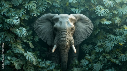 Elephant Head Portrait in Jungle AI Generated