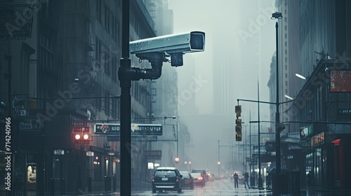 Surveillance camera on city street. Security concept. Modern CCTV and technology. photo