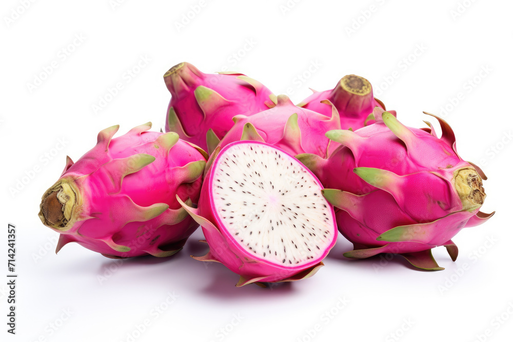 Pitaya fruit slices, white color isolated background Pitaya fruit slices, white color isolated background