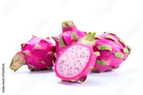 Pitaya fruit cut in the middle, isolated white background