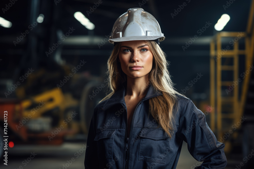 Portrait of engineer worker woman in helmet