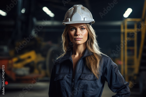 Portrait of engineer worker woman in helmet