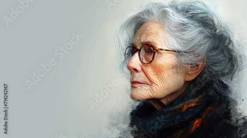 Sad Elderly Woman Looking Away AI Generated