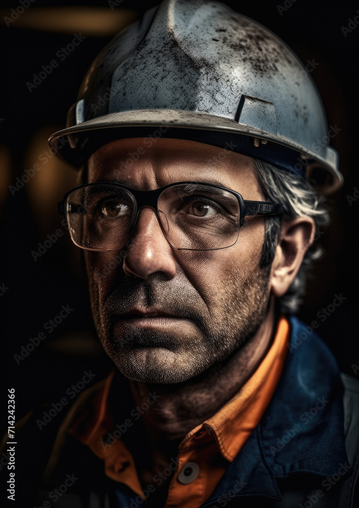 Portrait of worker in safety helmet Portrait of worker in safety helmet