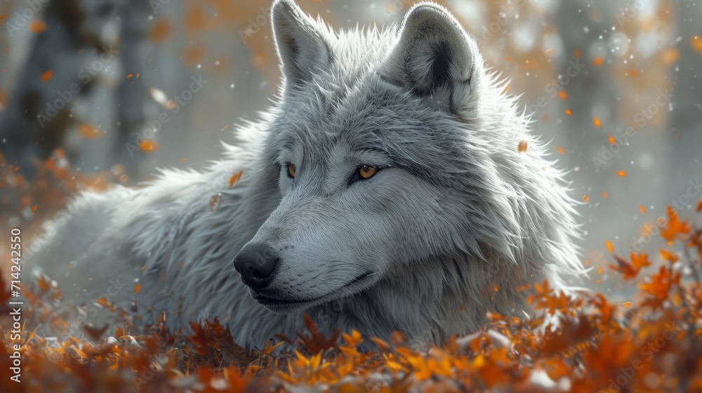 A Majestic White Wolf in Breathtaking Closeup AI Generated