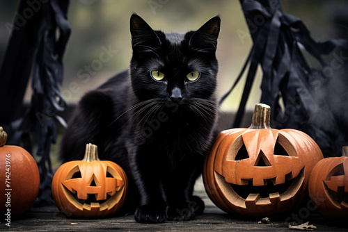 Pumpkin face and black cat
