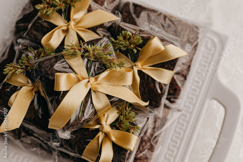 Chocolate brownie as a wedding or party favor