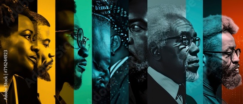 A visually striking collage featuring prominent figures in Black history, including activists, artists, scientists, and leaders. © MDMOHAMMODULAH