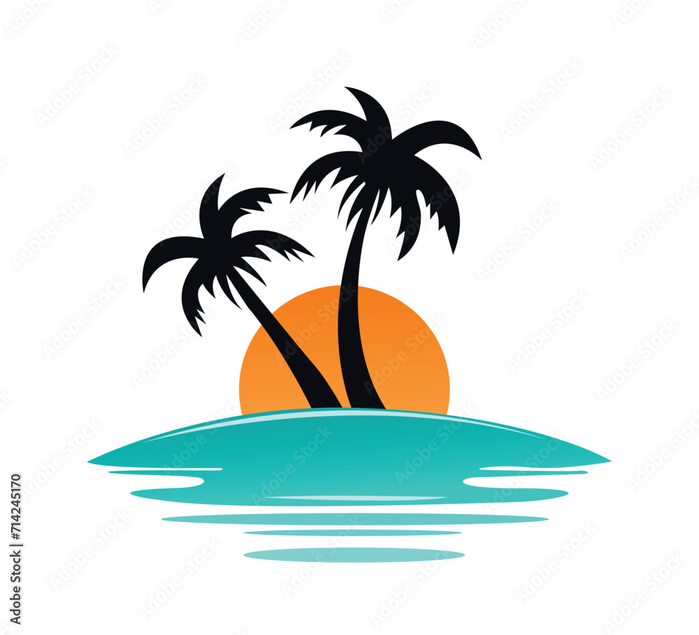 tropical island tree vector illustration