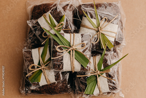 Chocolate brownie as a wedding or party favor