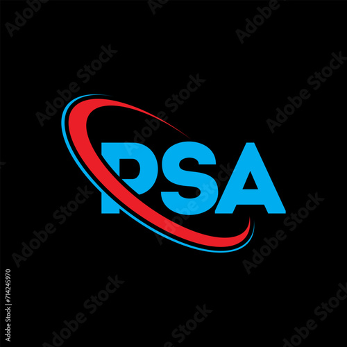 PSA logo. PSA letter. PSA letter logo design. Initials PSA logo linked with circle and uppercase monogram logo. PSA typography for technology, business and real estate brand.