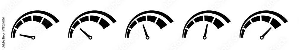 Speedometer set in five step in flat style with zero to full progress Speedometer set in five step in flat style with zero to full progress
