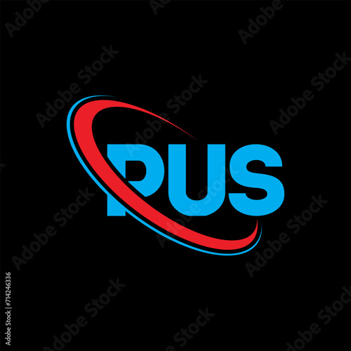PUS logo. PUS letter. PUS letter logo design. Initials PUS logo linked with circle and uppercase monogram logo. PUS typography for technology, business and real estate brand.