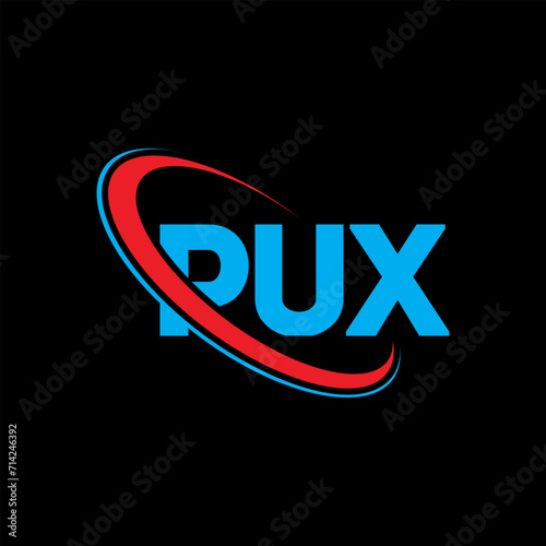 PUX logo. PUX letter. PUX letter logo design. Initials PUX logo linked with circle and uppercase monogram logo. PUX typography for technology  business and real estate brand.