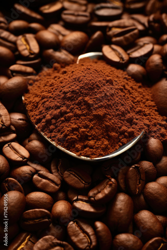 Roasted coffee beans and ground coffee powder