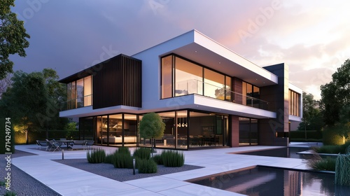 Modern and luxurious dream house caters to house rentals, buying and selling, and investment ventures, ideal property for various business endeavors photo