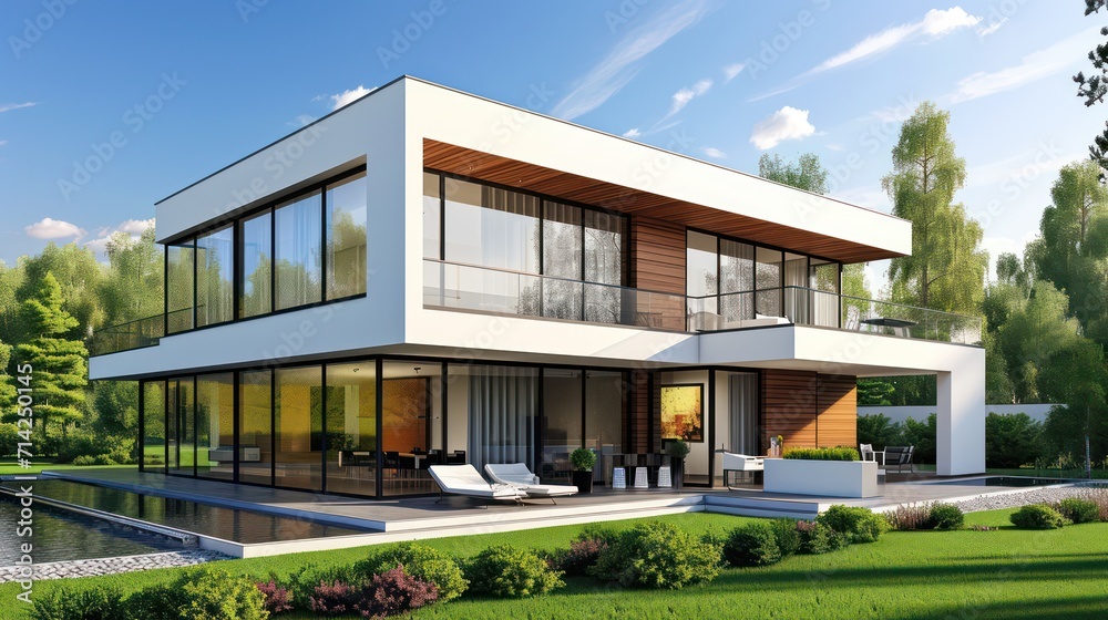 Fototapeta premium A modern and luxurious dream house, ideal for various property business purposes, including house rental, buying and selling, and investment