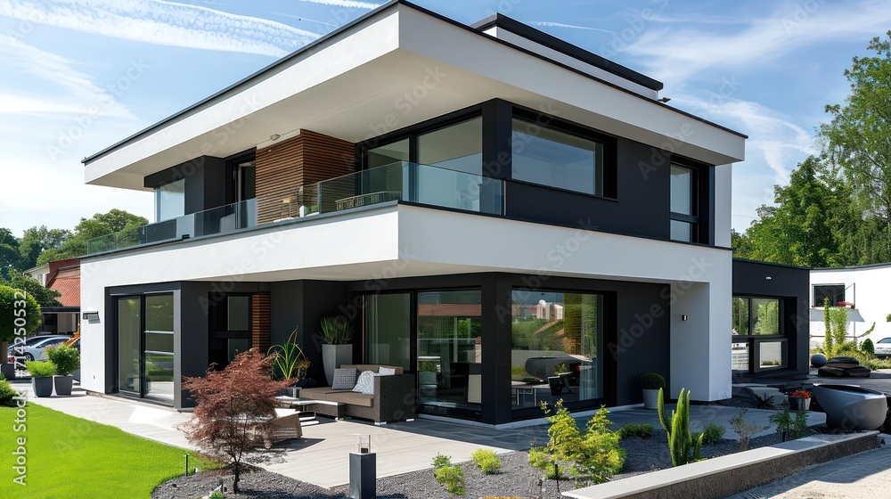 Fototapeta premium A modern and luxurious dream house, ideal for various property business purposes, including house rental, buying and selling, and investment