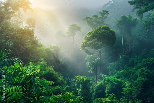 panorama banner background of tropical forest landscape scene for using in concept of environmental ecology and sustainable energy or Earth day  wild wood scenic using for wallpaper of spa and tourism