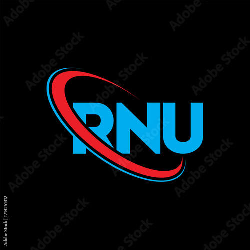RNU logo. RNU letter. RNU letter logo design. Initials RNU logo linked with circle and uppercase monogram logo. RNU typography for technology, business and real estate brand.