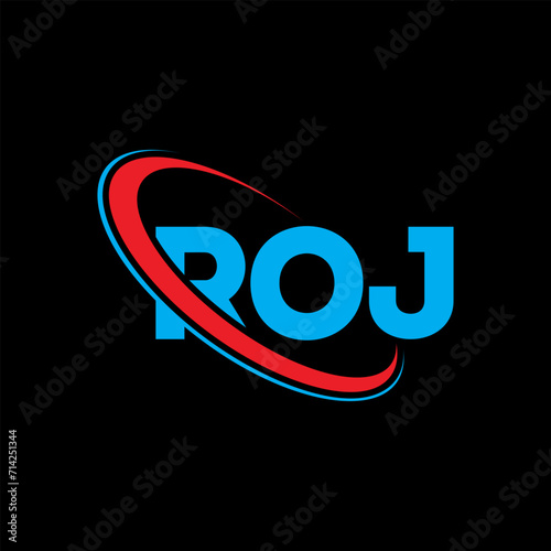 ROJ logo. ROJ letter. ROJ letter logo design. Initials ROJ logo linked with circle and uppercase monogram logo. ROJ typography for technology, business and real estate brand.