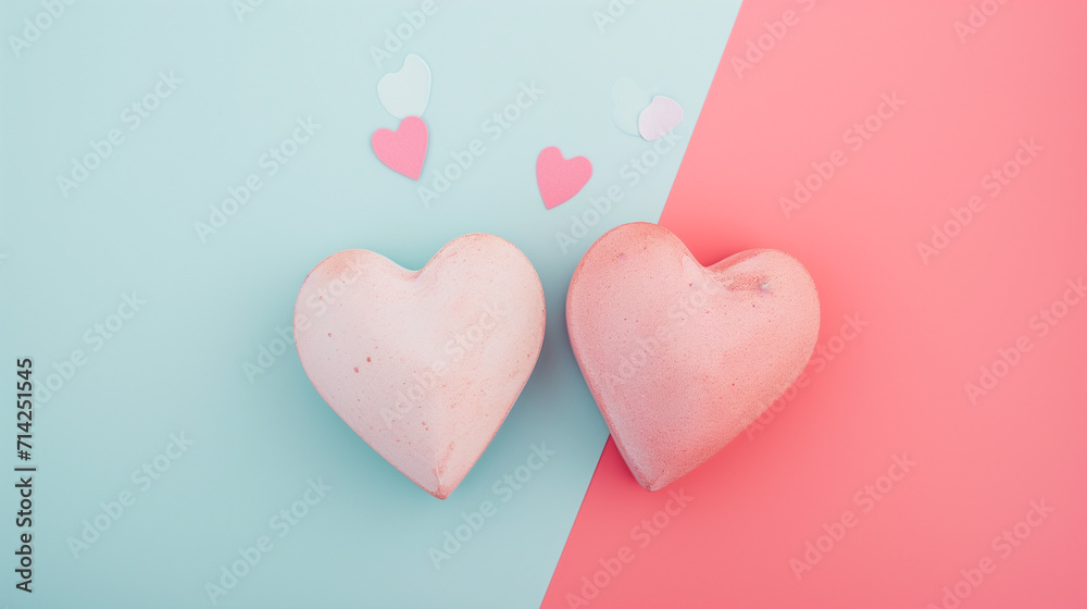 Two hearts on a pastel background. Two hearts on a pastel background.