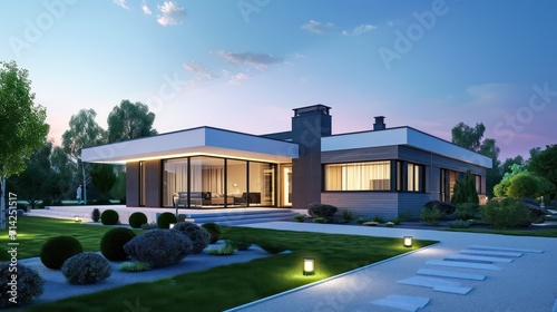 Wallpaper Mural Modern house concept ideal for business rentals, real estate listings, and promotional material showcasing luxurious and modern living spaces Torontodigital.ca