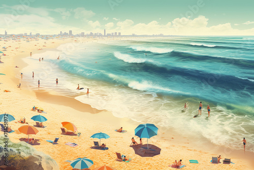 Photographie Beach with umbrellas and sun loungers. 3d rendering