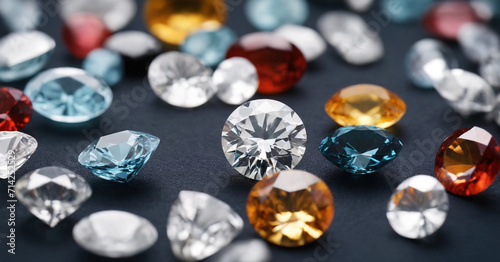 A stunning macro shot of cubic zirconia stones against a white background, showcasing the bright and shiny allure of modern jewelry, perfect for a luxurious and fashionable aesthetic. photo